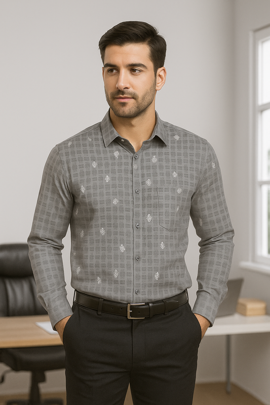 Look Men Red Dotted Pattern Cotton White Checks Full Sleeves Regular Fit Formal Shirt for Men (Copy) (Copy)