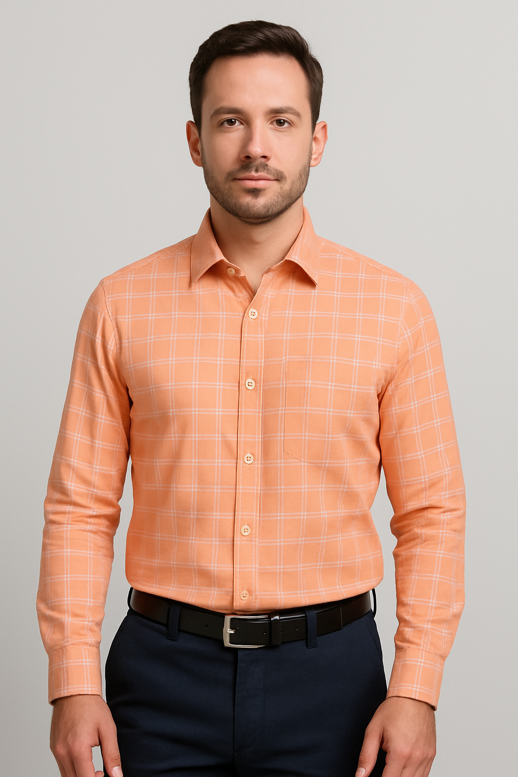 Look Men 100% Cotton Green Checks Full Sleeves Regular Fit Formal Shirt for Men