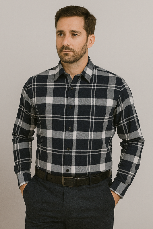 Look Men 100% Premium Cotton Checks Full Sleeves Regular Fit Formal Shirt for Men | White