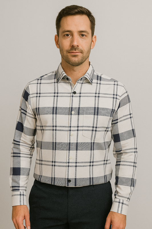 Look Men 100% Premium Cotton Checks Full Sleeves Regular Fit Formal Shirt for Men | White