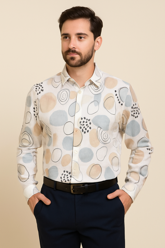 Look Men Cotton  Pop Corn Texture Full Sleeves Regular Fit Formal Shirt for Men | Circle texture