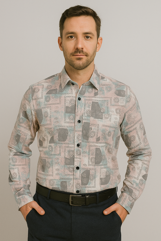 Look Men Cotton  Pop Corn Texture Full Sleeves Regular Fit Formal Shirt for Men | Circle texture