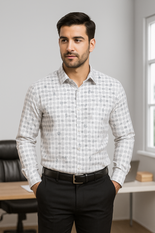 Look Men Red Dotted Pattern Cotton White Checks Full Sleeves Regular Fit Formal Shirt for Men (Copy) (Copy)