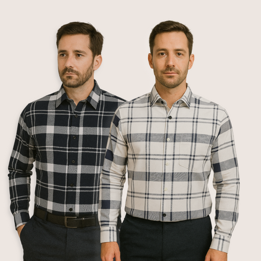 Look Men 100% Cotton Premium Checked Pattern Full Sleeves Regular Fit Formal Shirt for Men Pack of 2 Offer