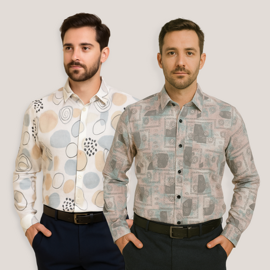 Look Men  Cotton Blended  Pop Corn Texture Pattern Full Sleeves Regular Fit Formal Shirt for Men Pack of 2 Offer